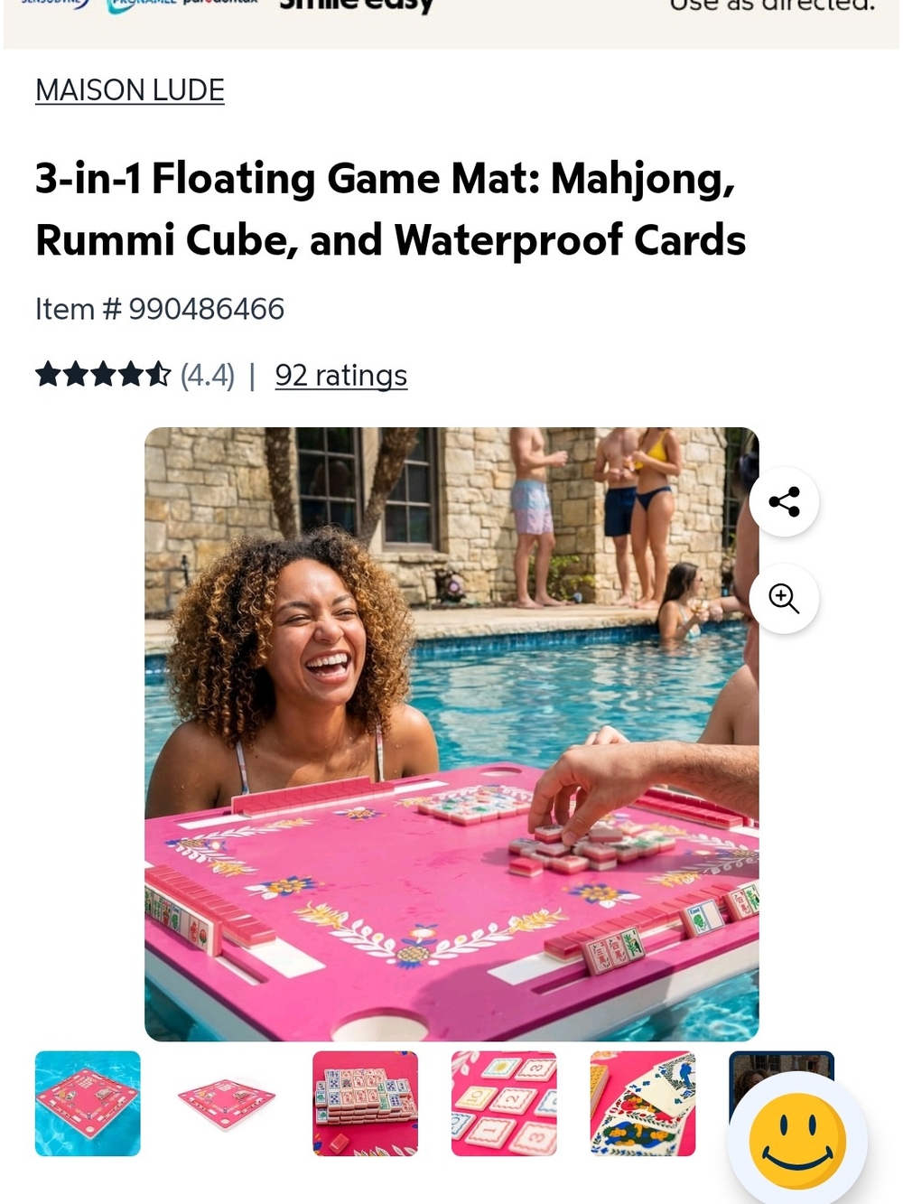 Pink 3-in-1 Floating Game Mat – Mahjong, Rummi Cube & Waterproof Cards